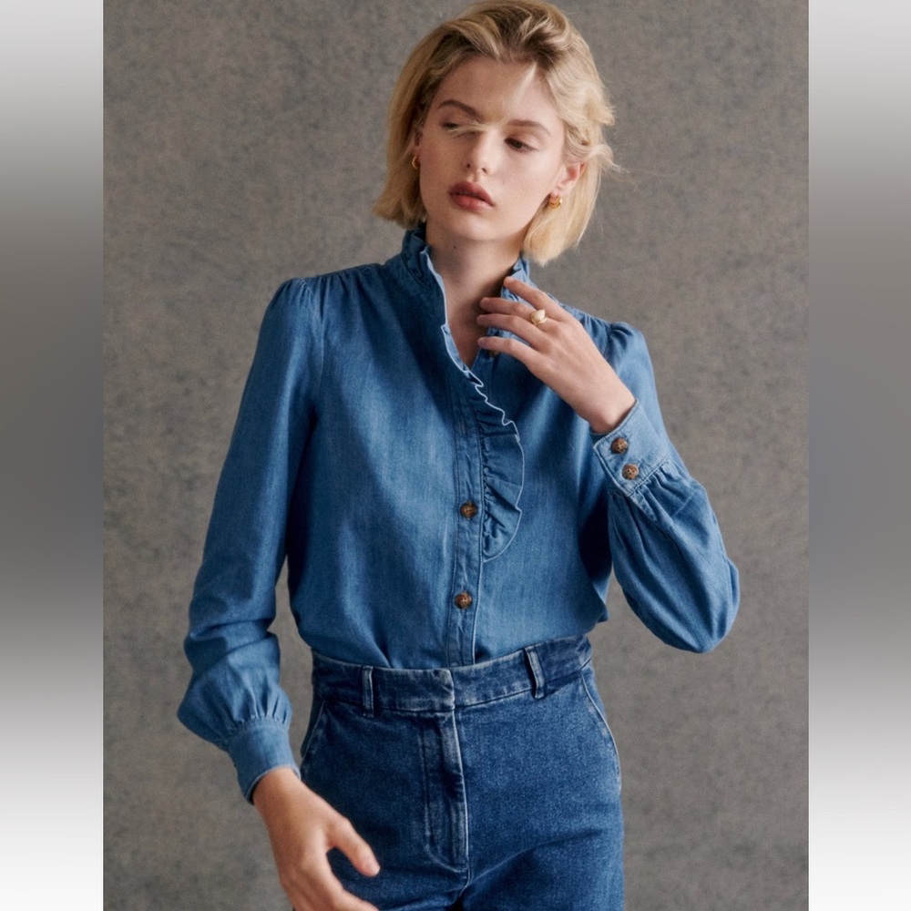 Sezane Chlo Shirt Deep Blue - Size 12